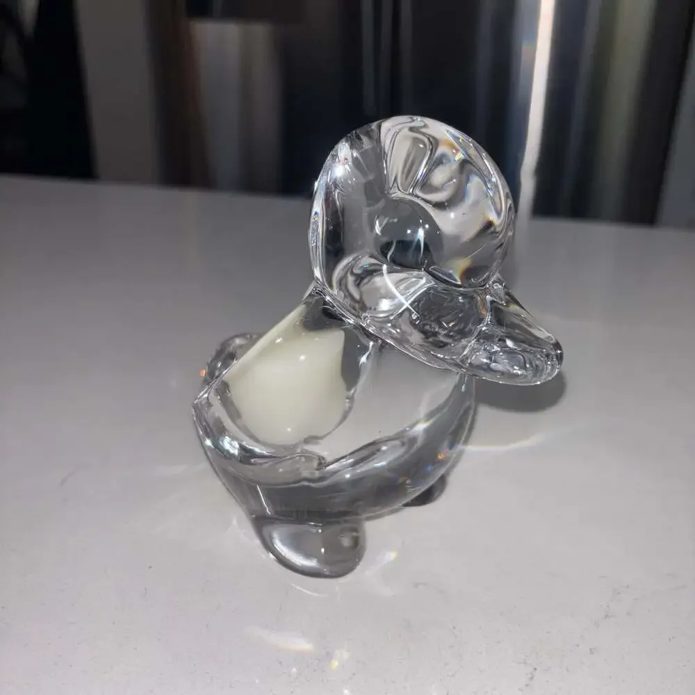 Vintage Vannes Le Chatel Clear Crystal Duck Paperweight Candle Holder France